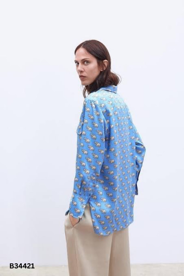 Áo sơ mi xanh họa tiết (ZARA xuất)