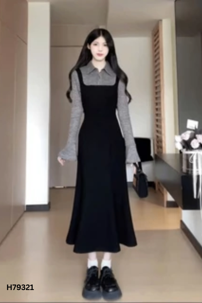 NEWTAG Váy đen DILYS CLOTHES phối xám