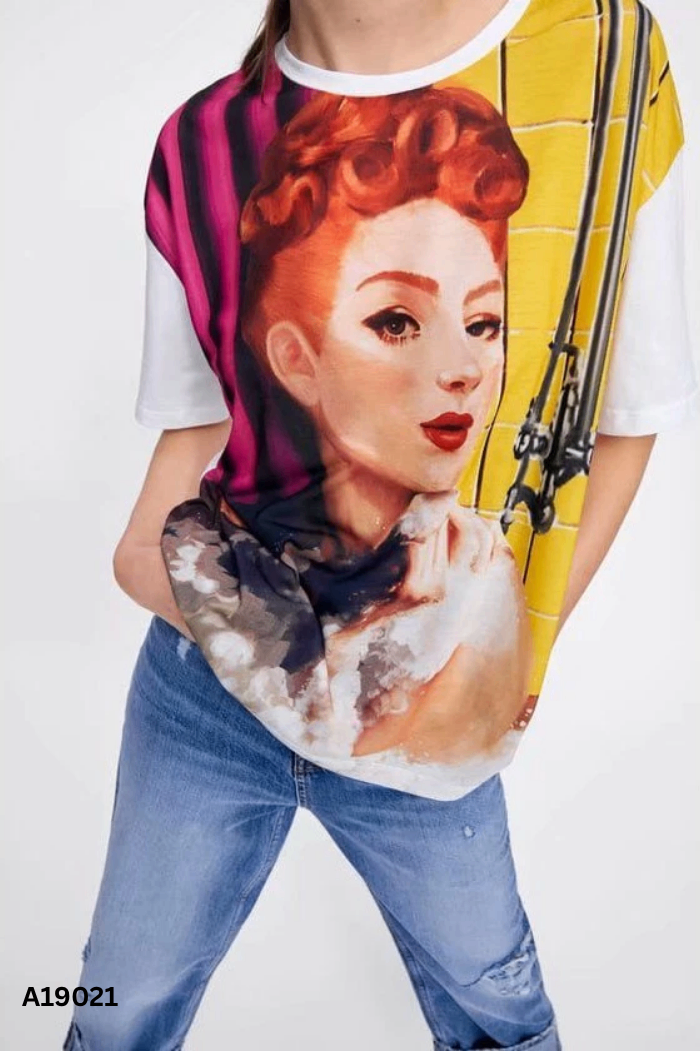 Áo trắng ZARA in hình cô gái