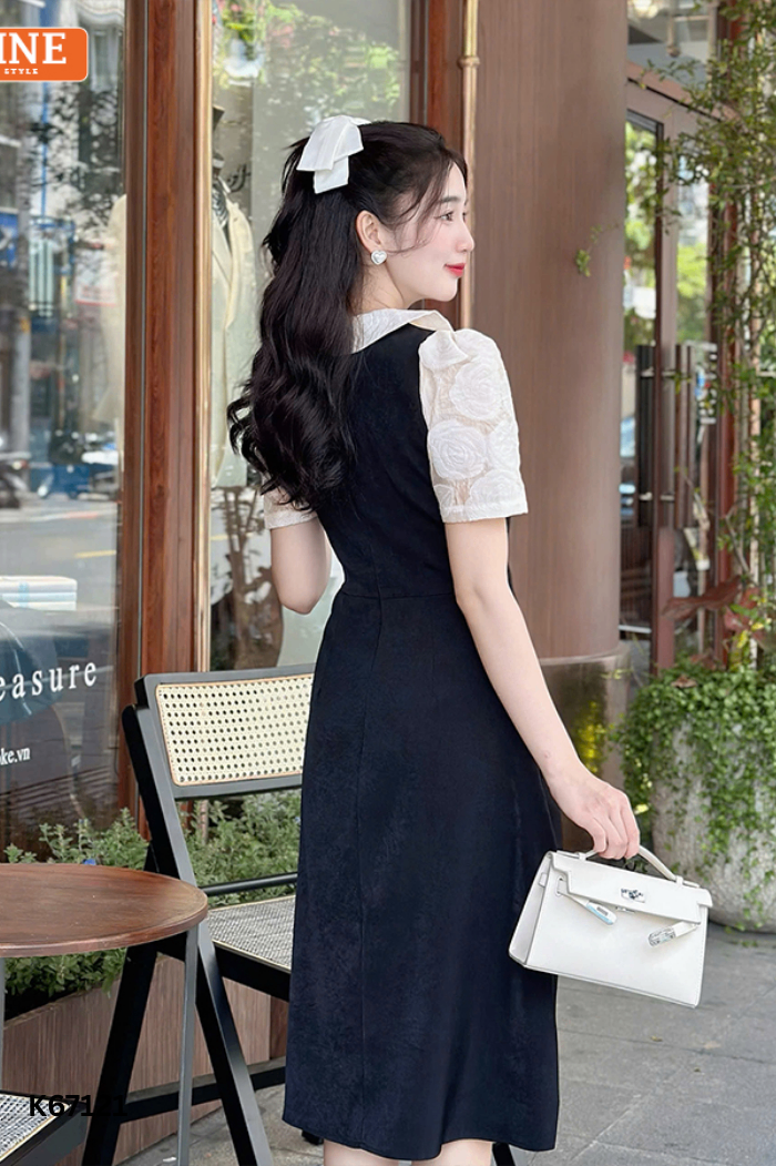 Váy đen trơn phối be