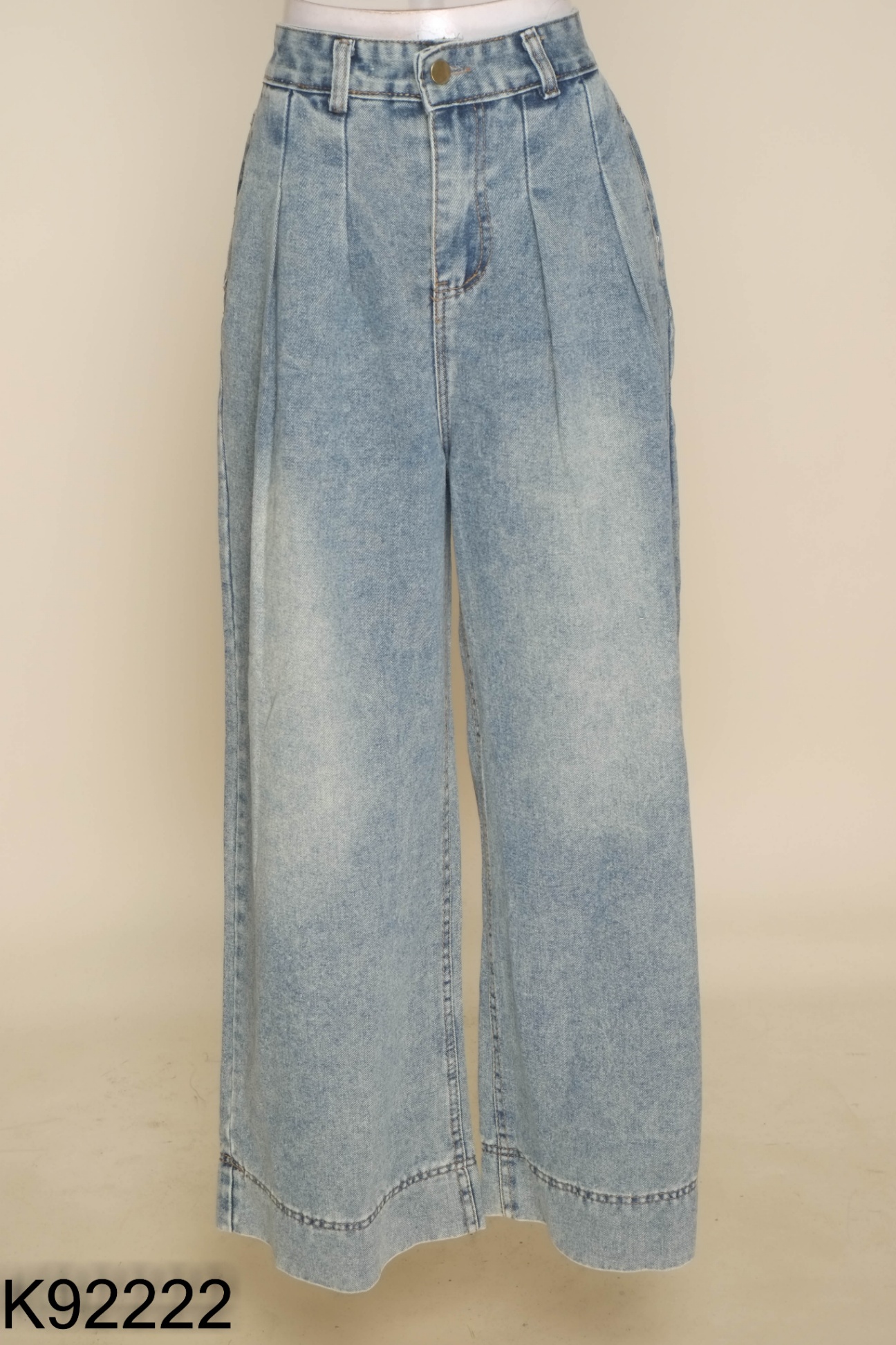 Quần jeans suông xanh ly eo