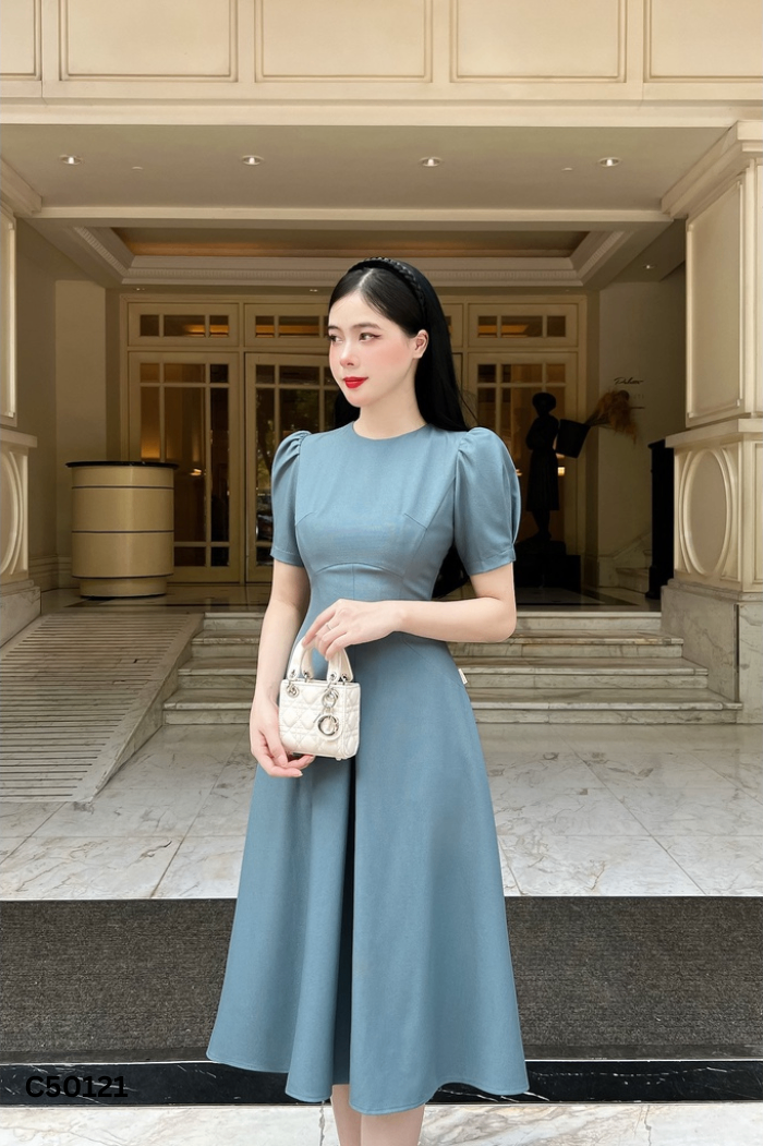 Váy xanh tay phồng