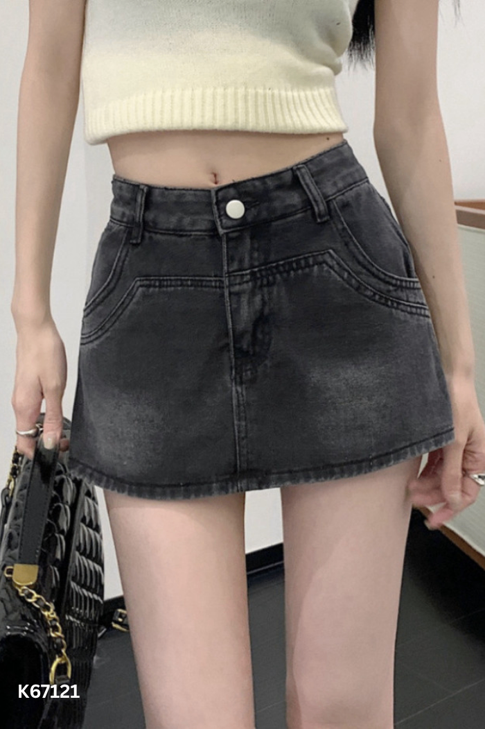 Quần giả váy jeans đen