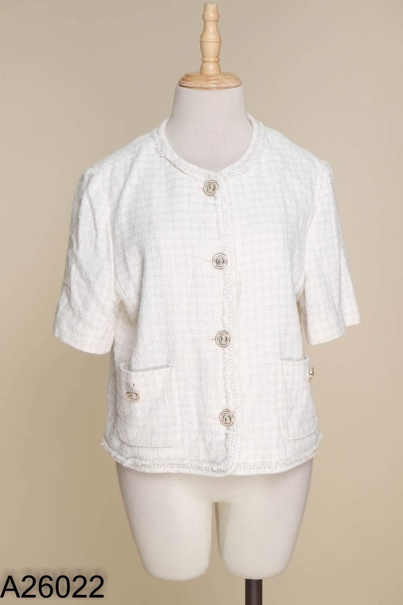 Áo SHESMISS dạ tweed be trắng