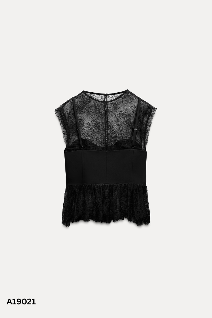Áo ren đen ZARA phối áo hai dây