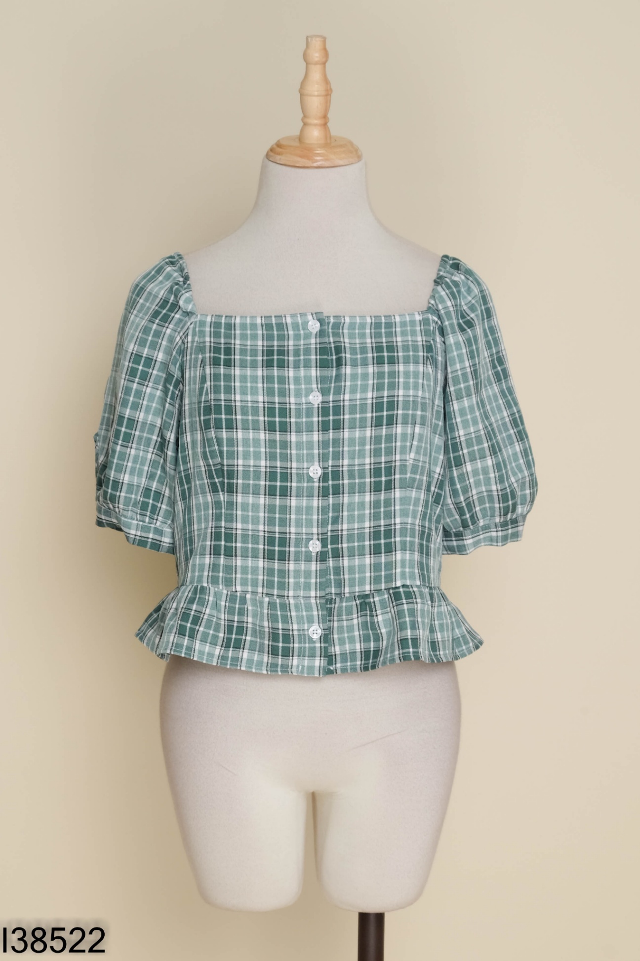 Áo xanh kẻ ADORE DRESS tay phồng