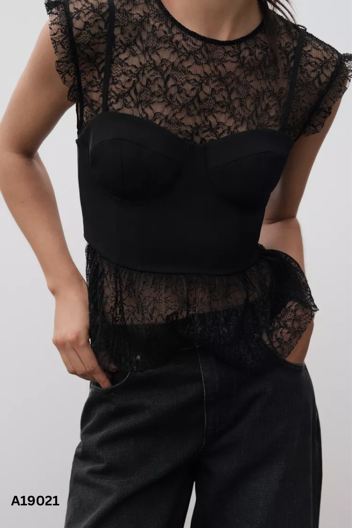 Áo ren đen ZARA phối áo hai dây