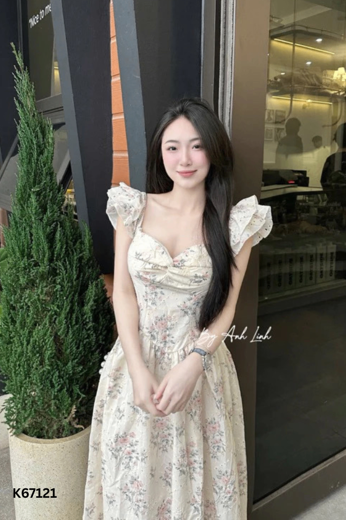 NEWTAG Váy be hoa xoắn ngực