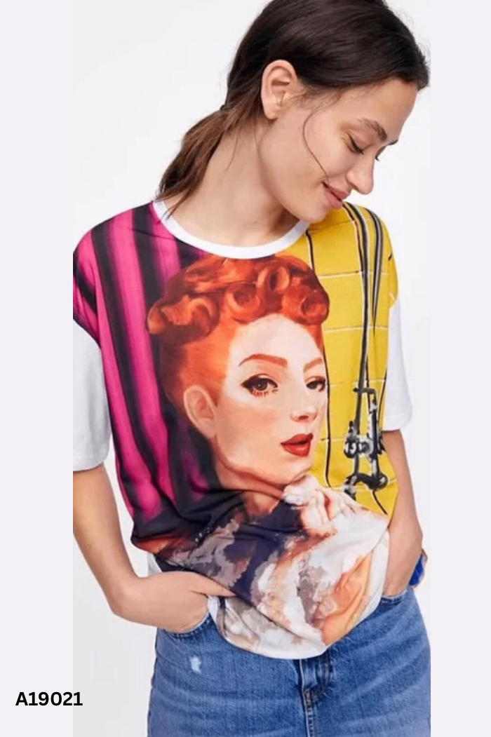 Áo trắng ZARA in hình cô gái