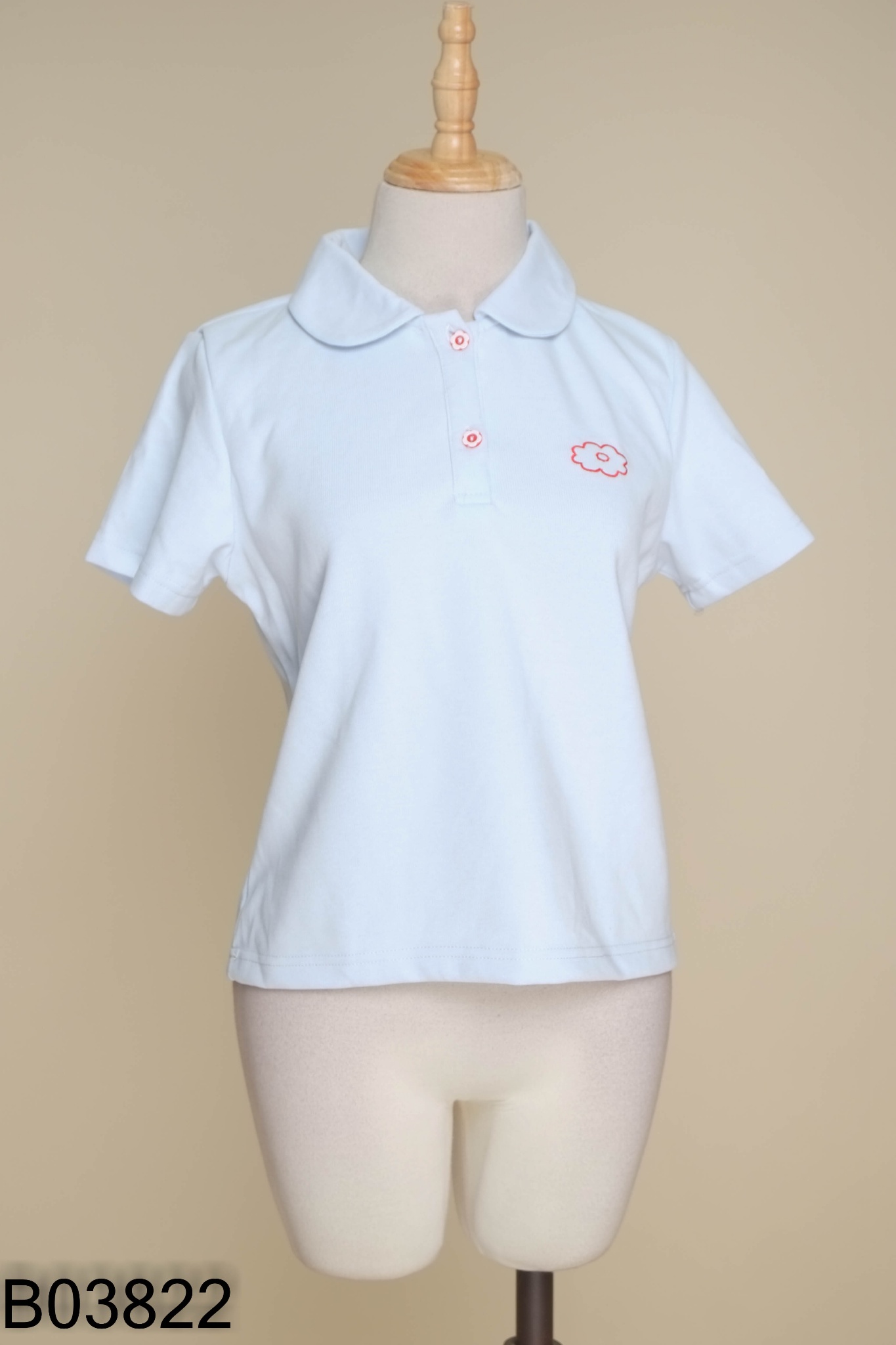 NEWTAG Áo polo xanh thêu hoa