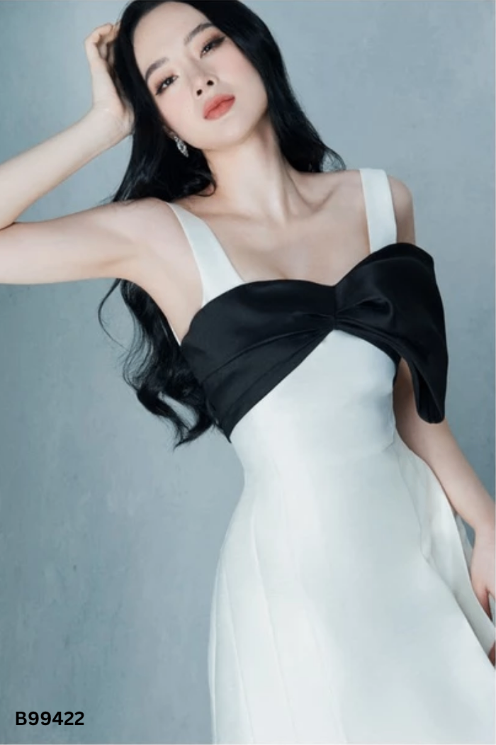 Váy taffa trắng phối nơ đen