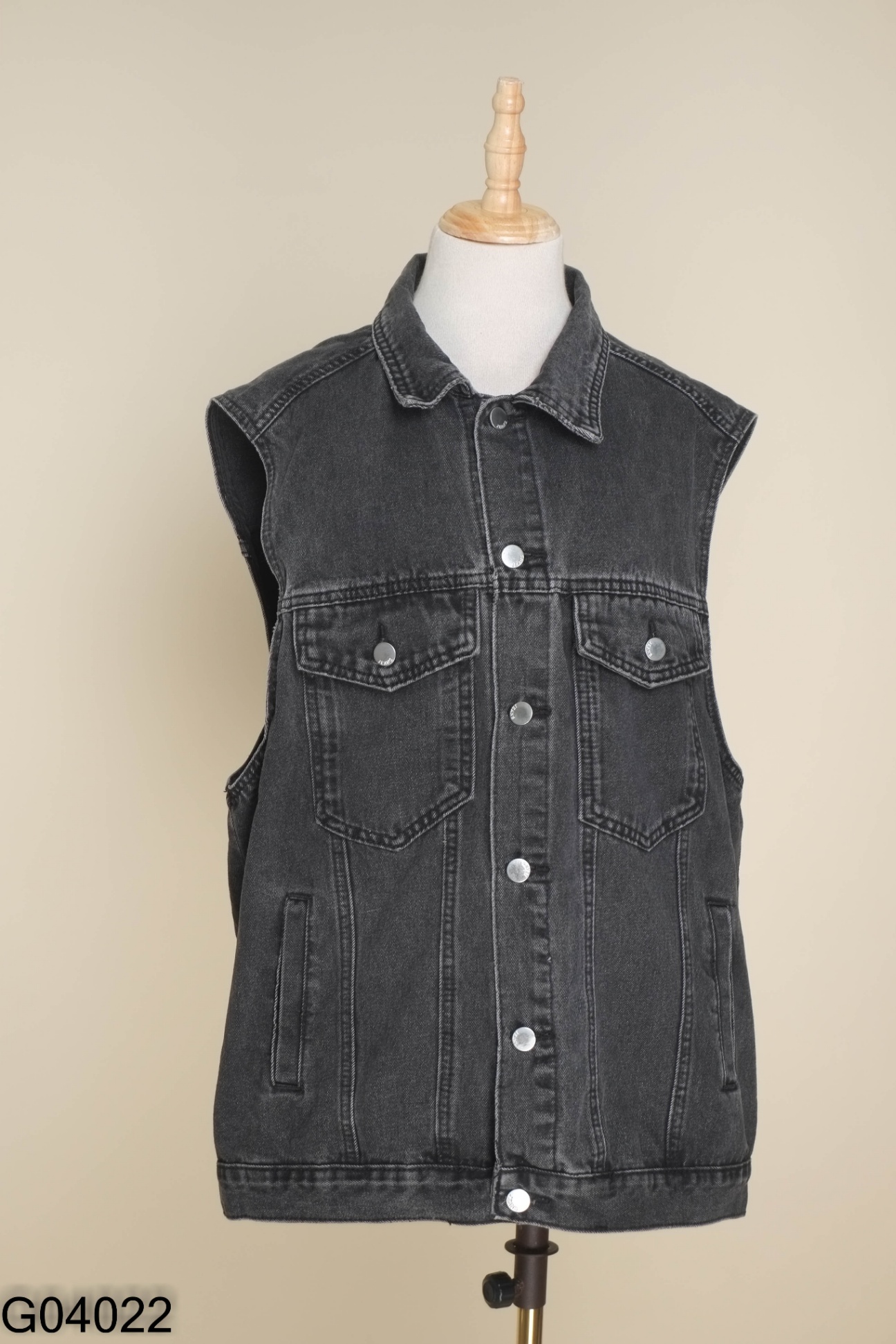 Áo khoác gile jeans ghi