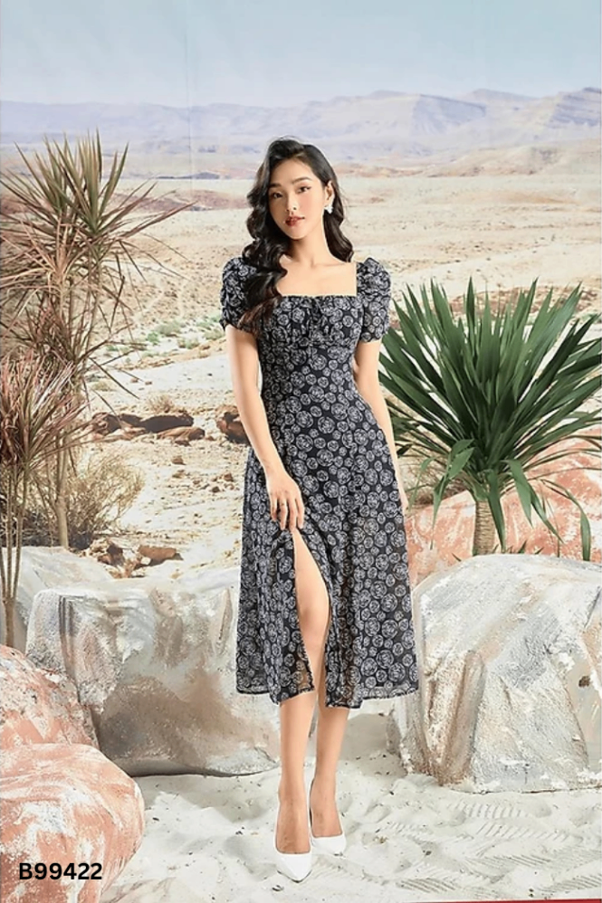 Váy 20 CARA đen hoạ tiết hoa