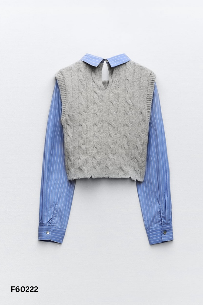 Áo xanh xá phối xanh sọc (ZARA xuất)