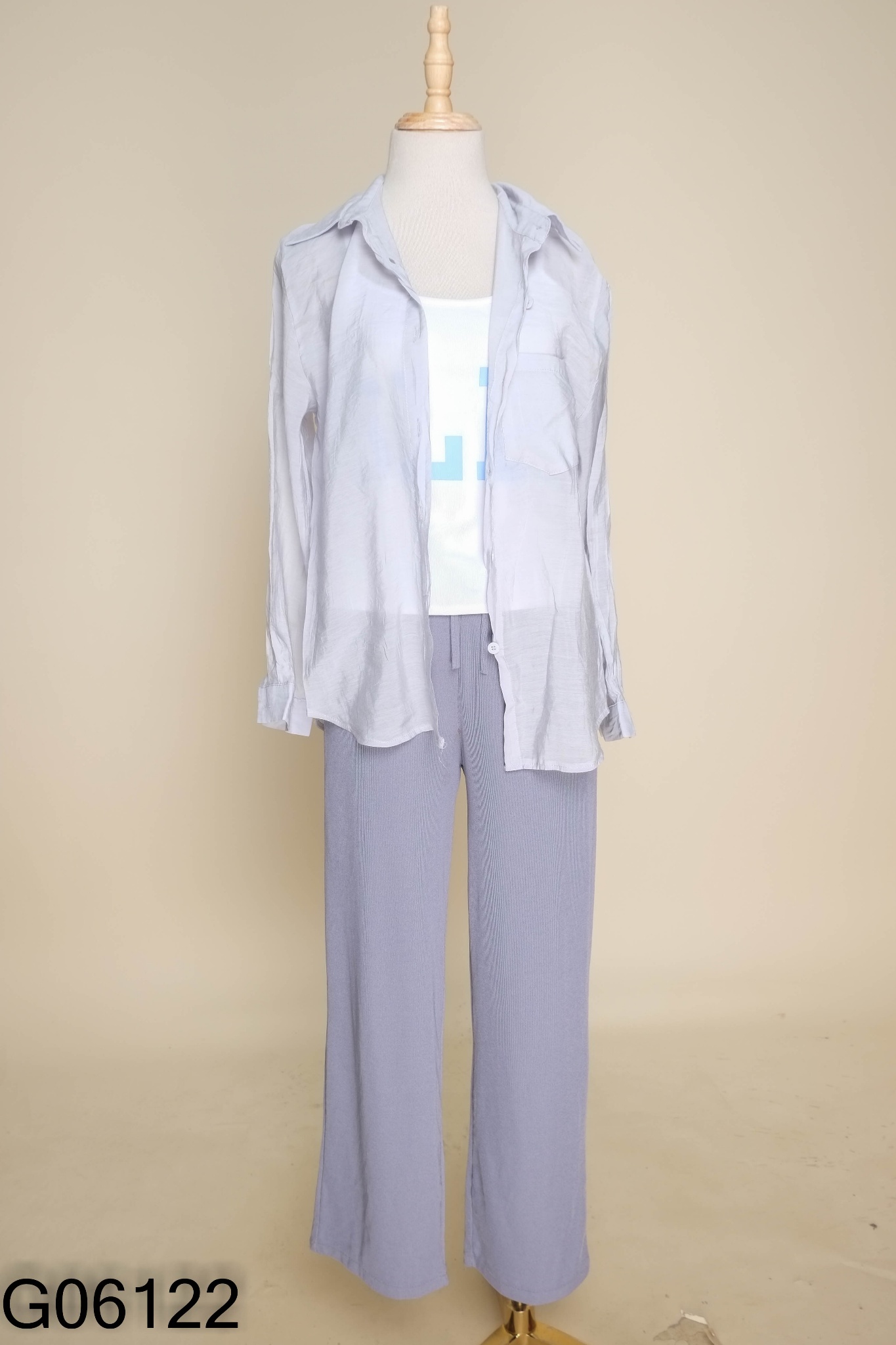 SET 3 Áo trắng hai dây + áo sơ mi xanh + quần short