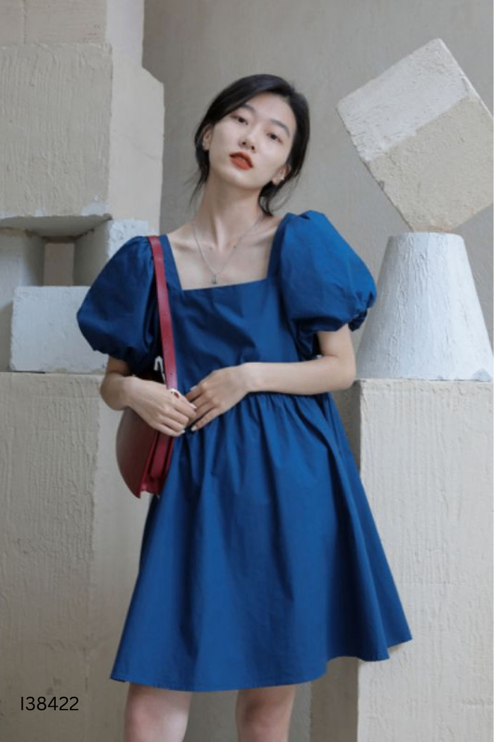 Váy thô xanh tay phồng