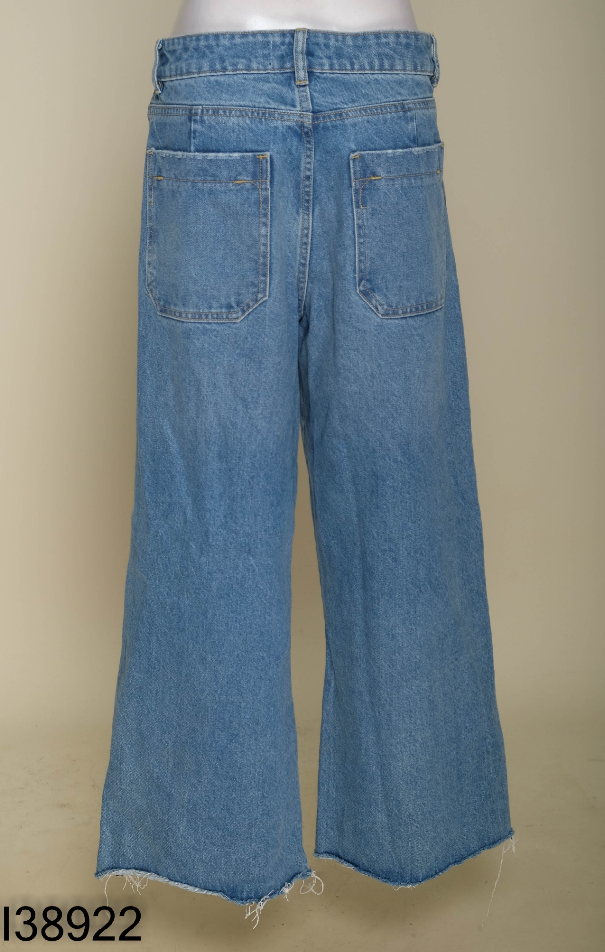 Quần jeans xanh trơn cắt gấu (ZARA xuất)