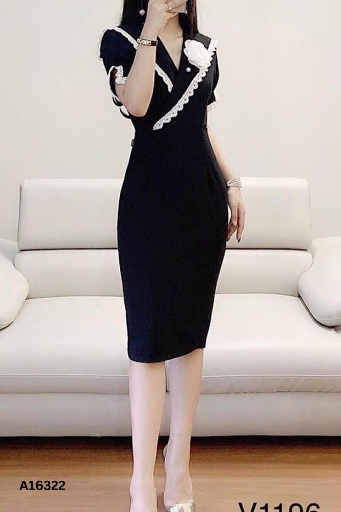 Váy đen DVC viền ren trắng