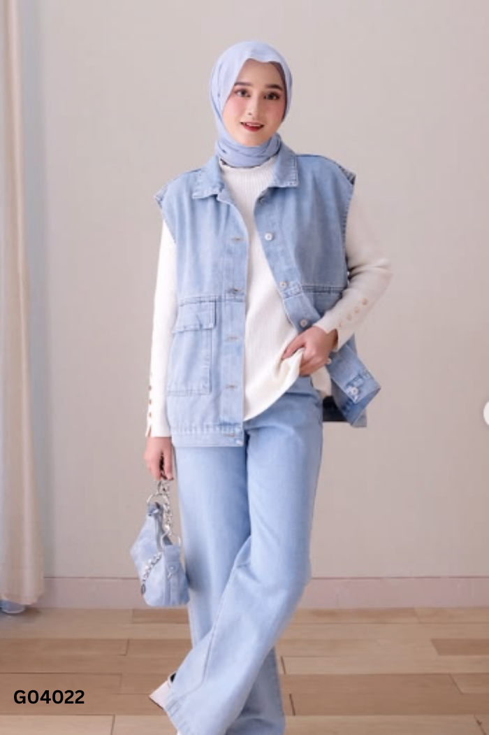 Áo khoác gile jeans xanh