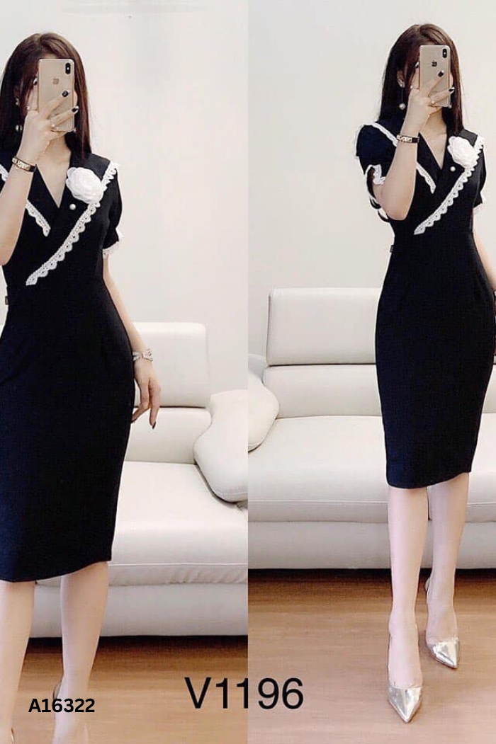 Váy đen DVC viền ren trắng