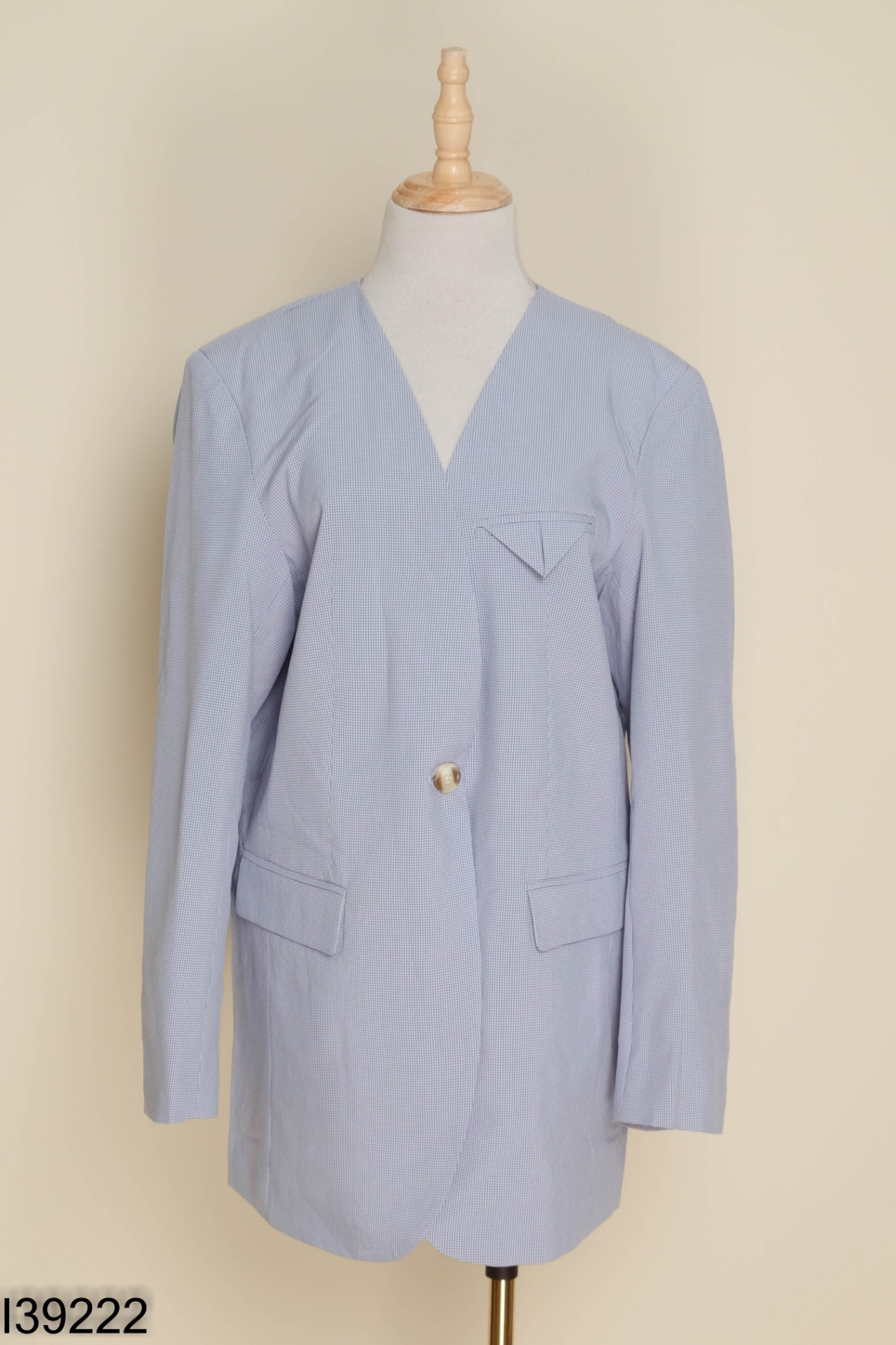 NEWTAG Blazer xanh kẻ trắng