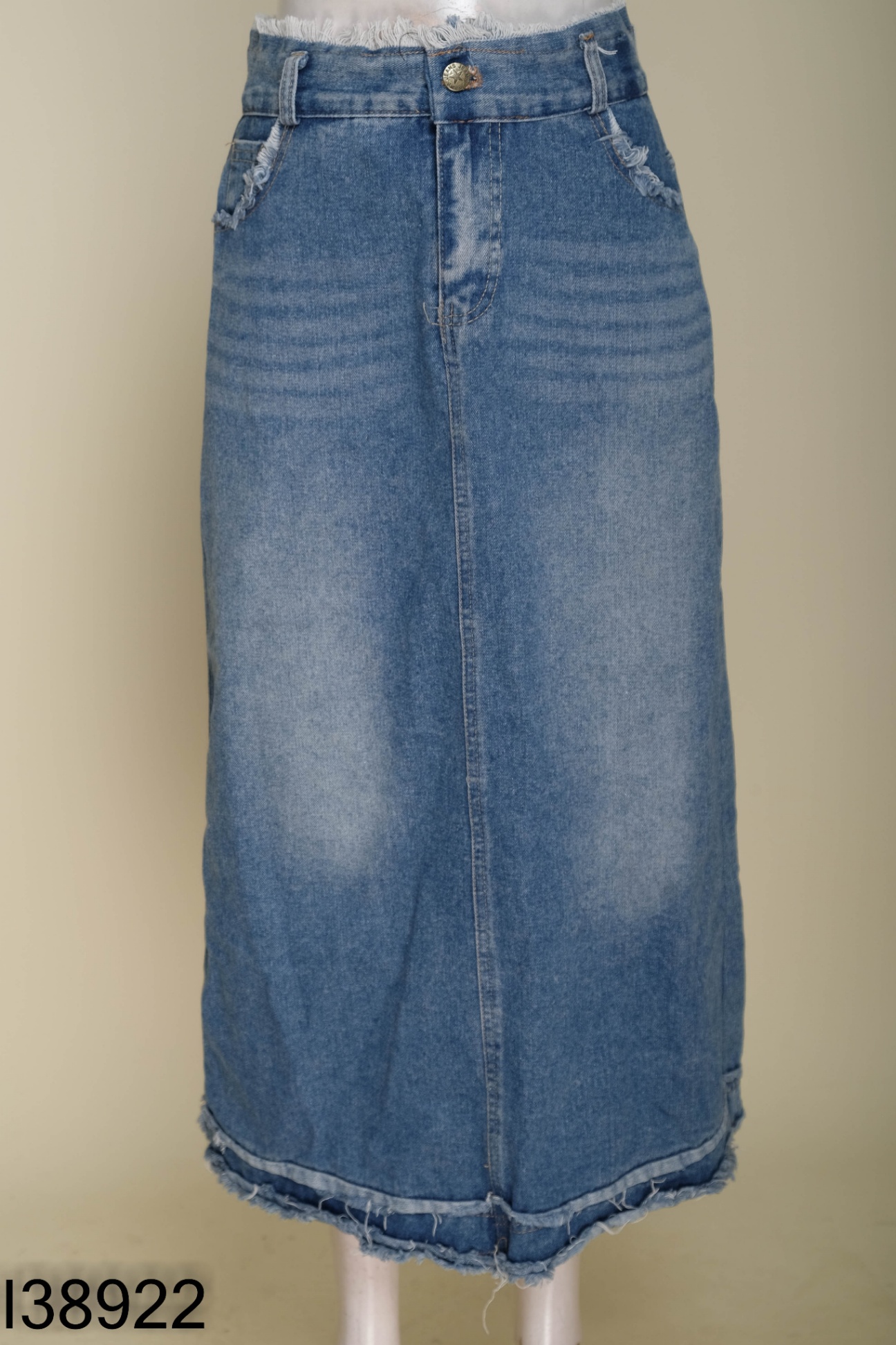 Chân váy jeans xanh tua rua