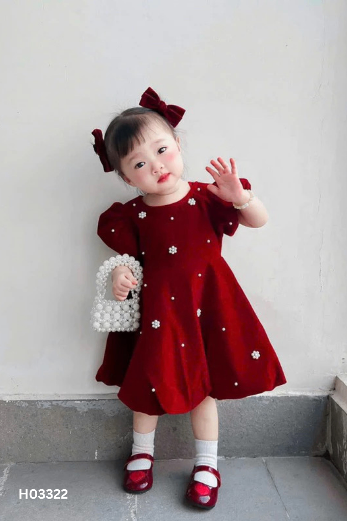 Váy KIDS nhung đỏ đính ngọc