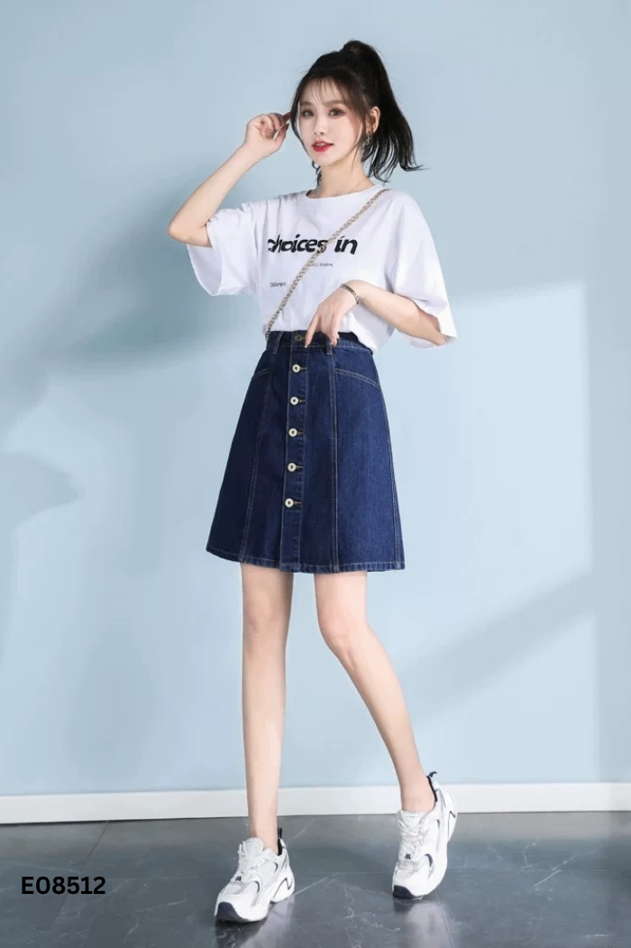 Chân váy jeans xanh túi ngang