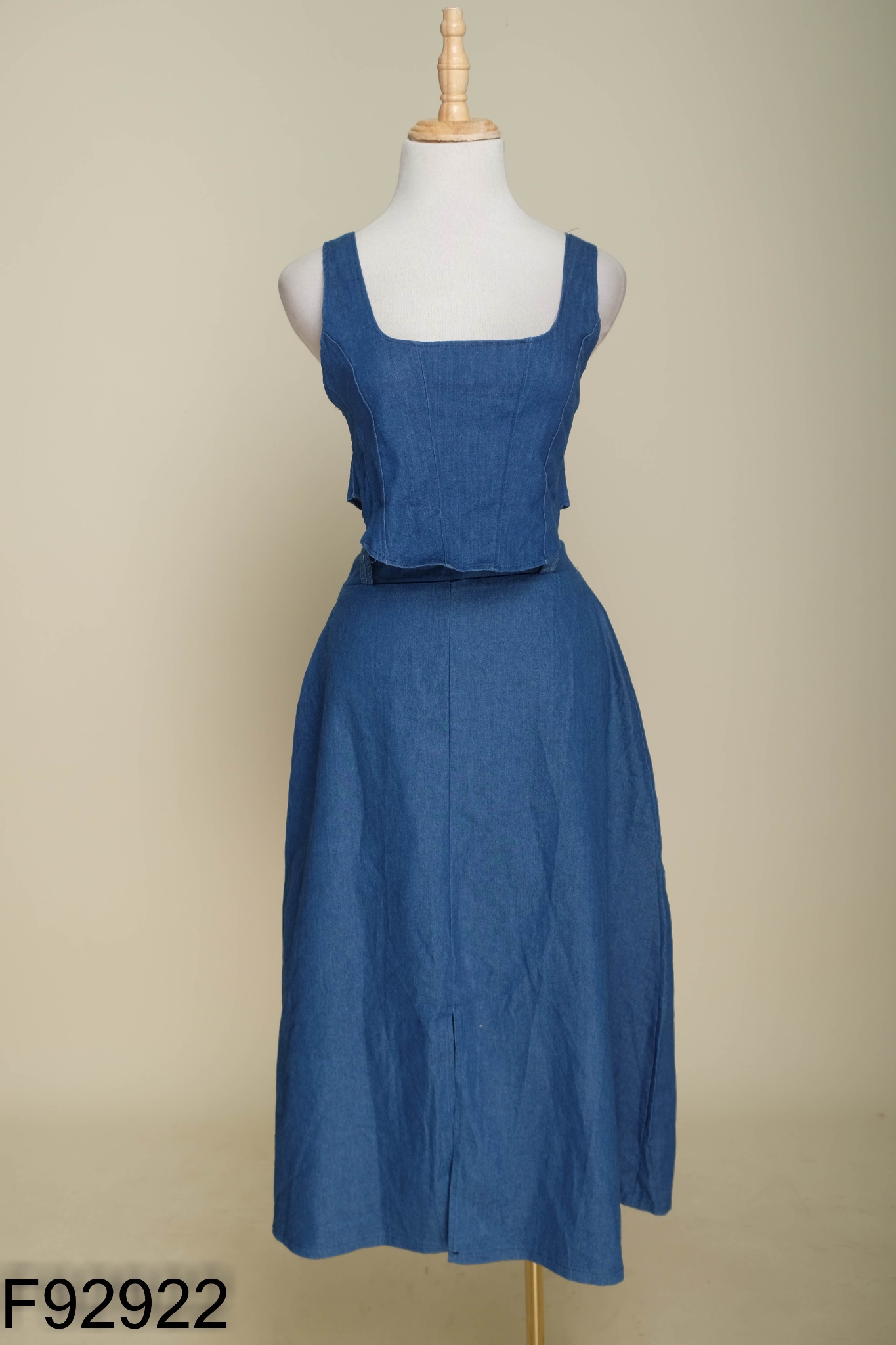 Set Áo sát nách jeans xanh + chân váy