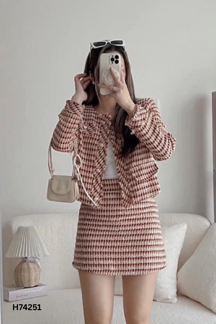SET Dạ đỏ be áo + chân váy