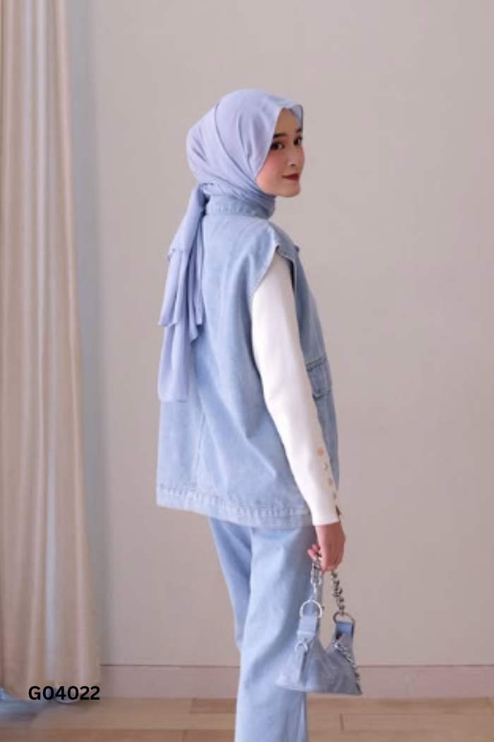 Áo khoác gile jeans xanh