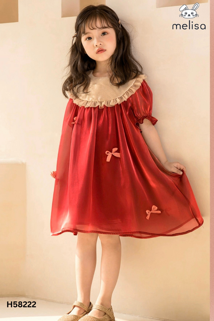 Váy organza đỏ phối be kid