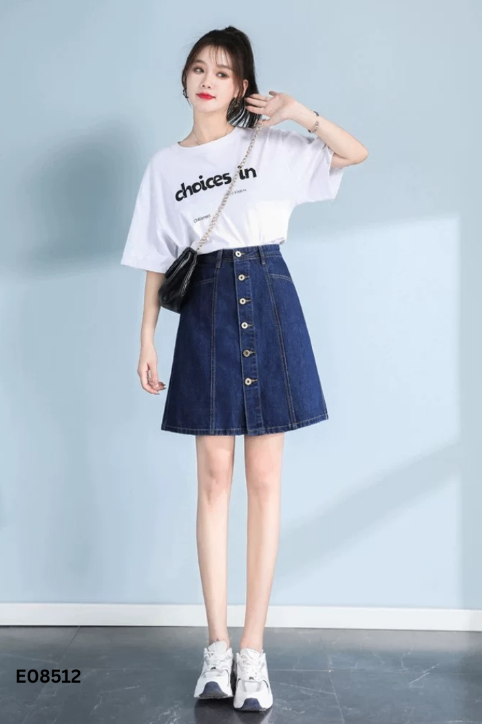 Chân váy jeans xanh túi ngang