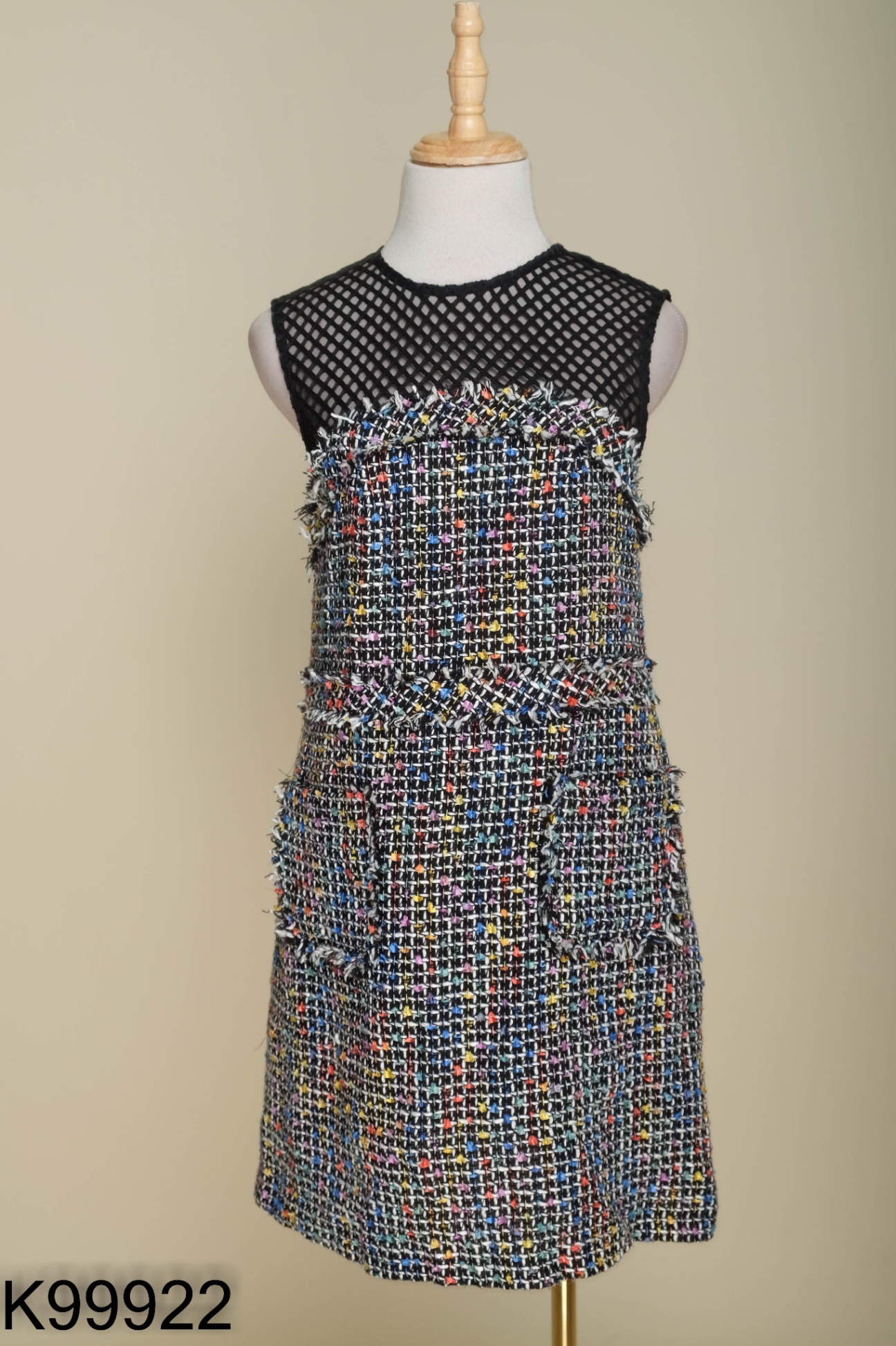 Váy HÀ CÚC dạ tweed đen phối trắng