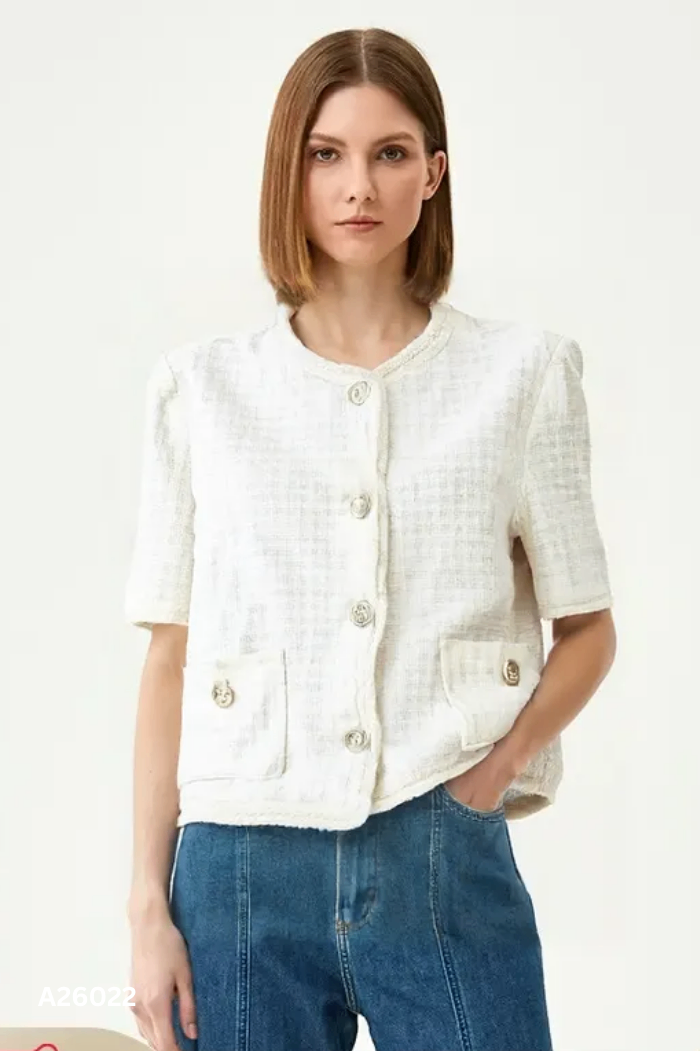 Áo SHESMISS dạ tweed be trắng