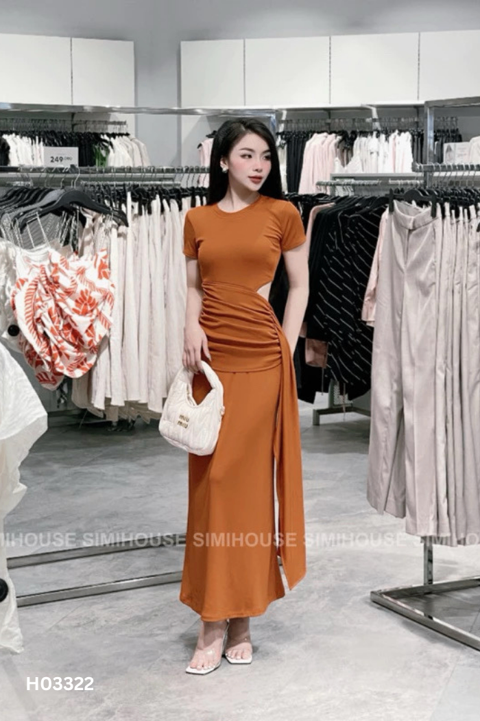 Váy nâu trơn phối vạt