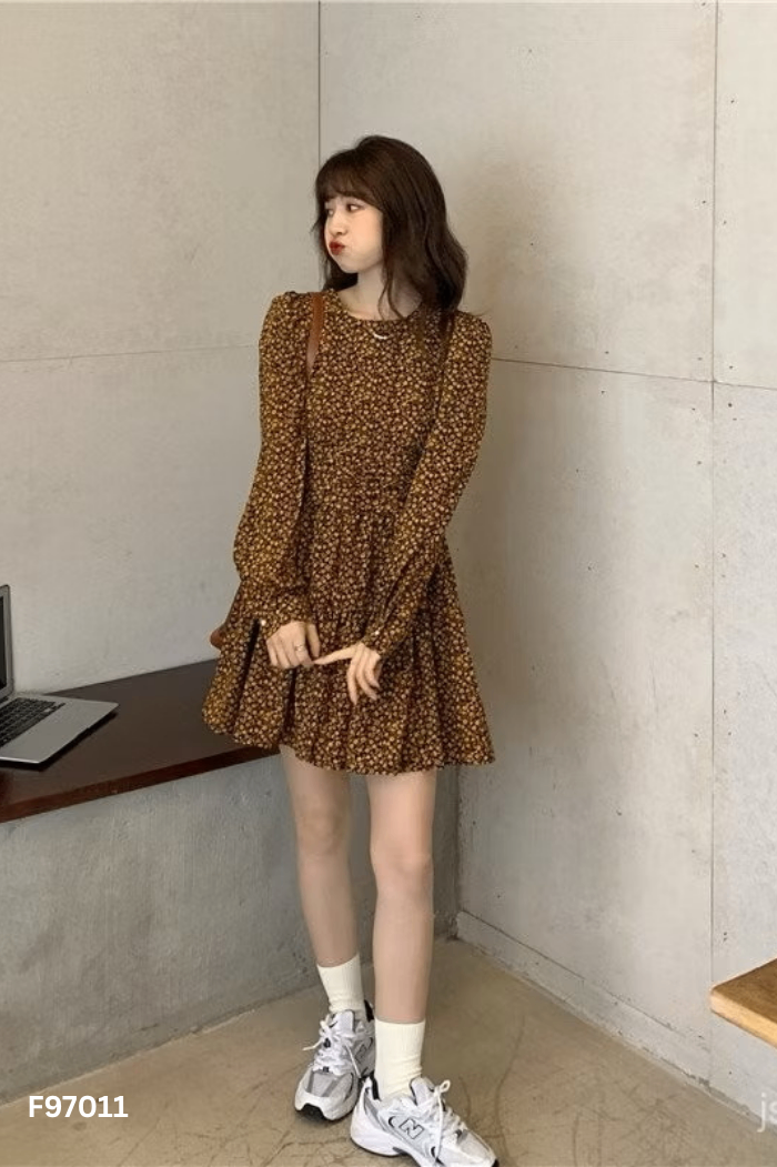 Váy nâu họa tiết be