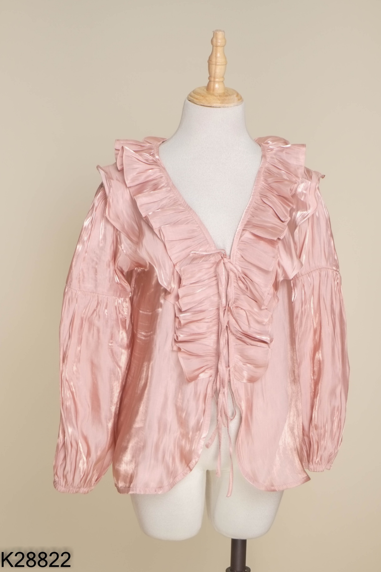 NEWTAG Áo LA CHOS organza hồng phối bèo