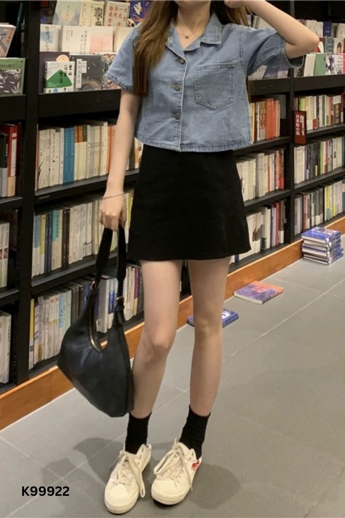 Áo jean xanh croptop