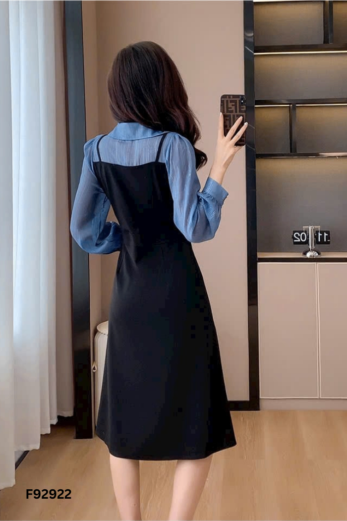 Váy POCASAGO đen phối áo xanh sơ mi