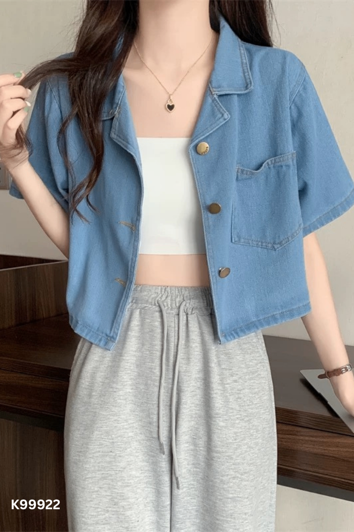 Áo jean xanh croptop