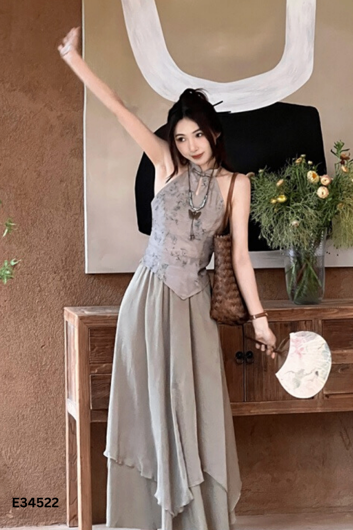 Set Áo xám họa tiết + quần dài