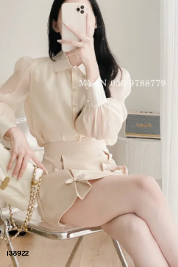 Chân váy be MYAN phối nơ