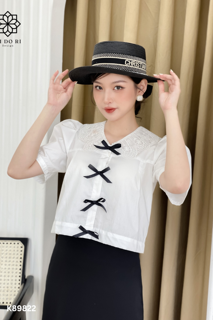 Áo trắng MI DO RI nơ đen