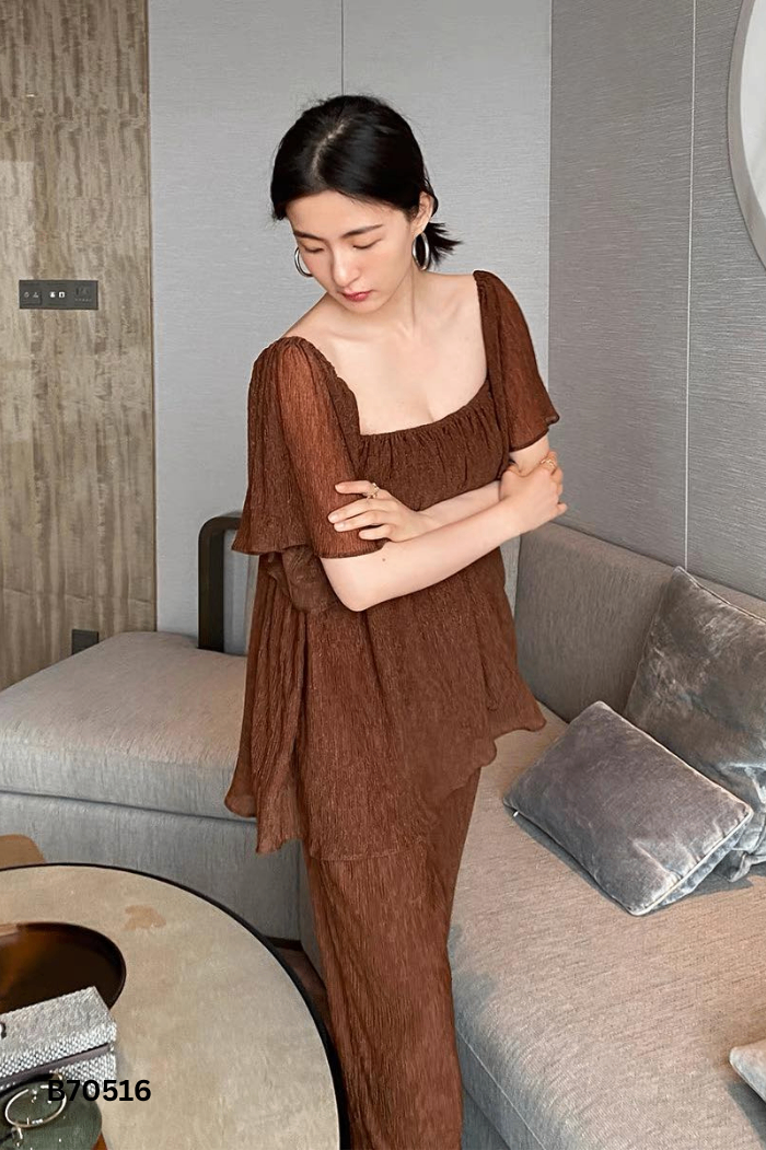 Set áo kiểu nâu+quần