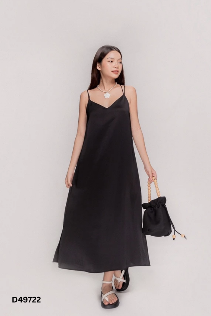 Váy hai dây LIBE lụa đen
