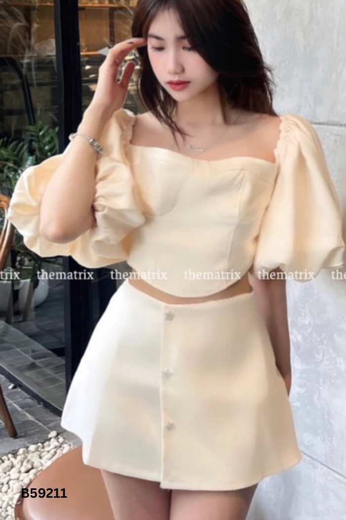 SET Dạ thô trắng ngà áo + chân váy
