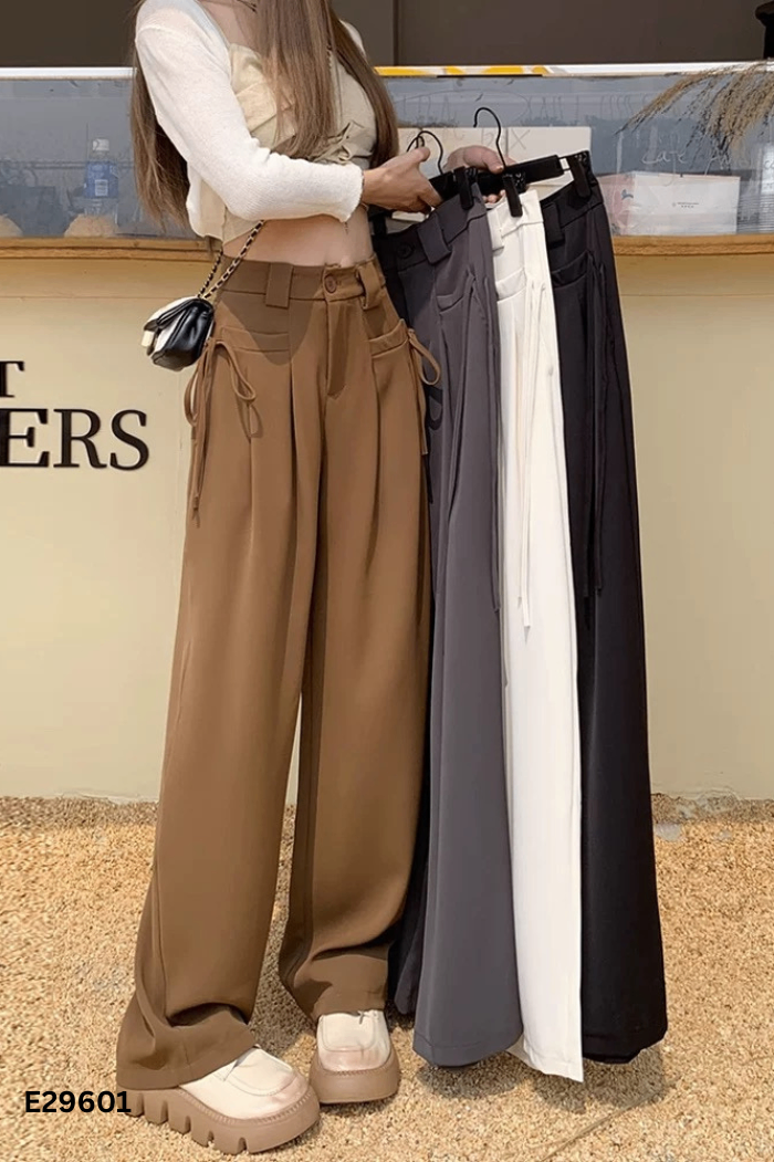 Quần culottes vải nâu buộc eo