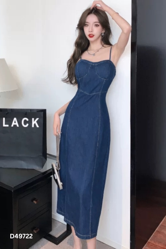 Váy hai dây jeans xanh
