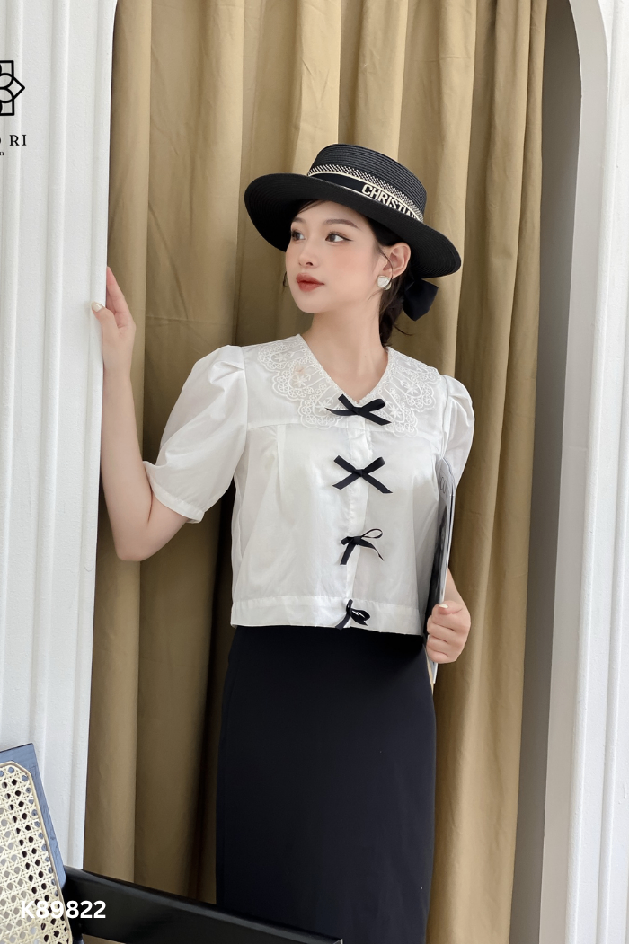 Áo trắng MI DO RI nơ đen
